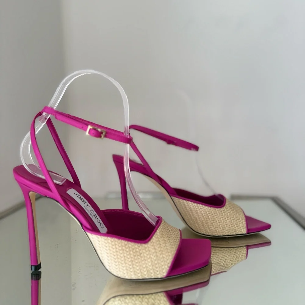 Like new JIMMY CHOO Zula 100 leather-trimmed raffia sandals 36.5 $925